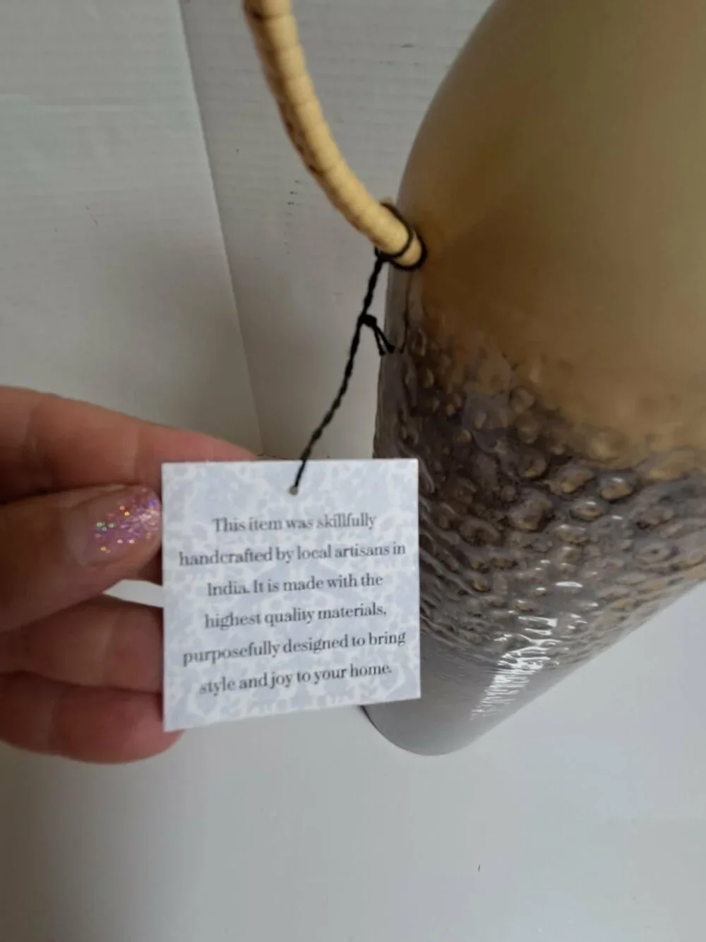 Handmade Indian Textured Metal Vase Gray Beige